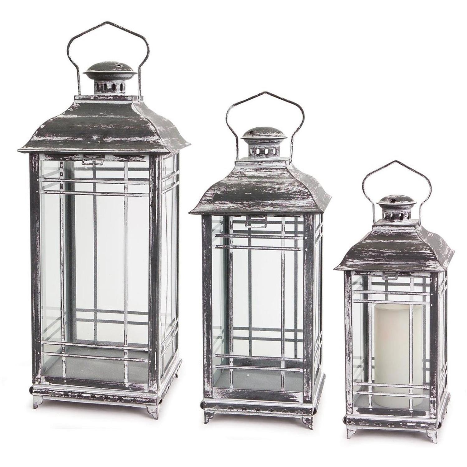 Shop For Weathered Graphite Grey Metal and Glass Lanterns (Set of 3) at Michelle's aDOORable Creations