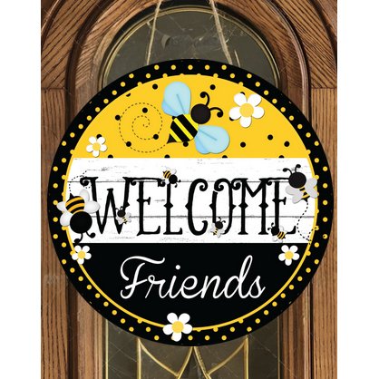 Shop For Welcome Friends Bumblebee Sign - Wreath Enhancement at Michelle's aDOORable Creations