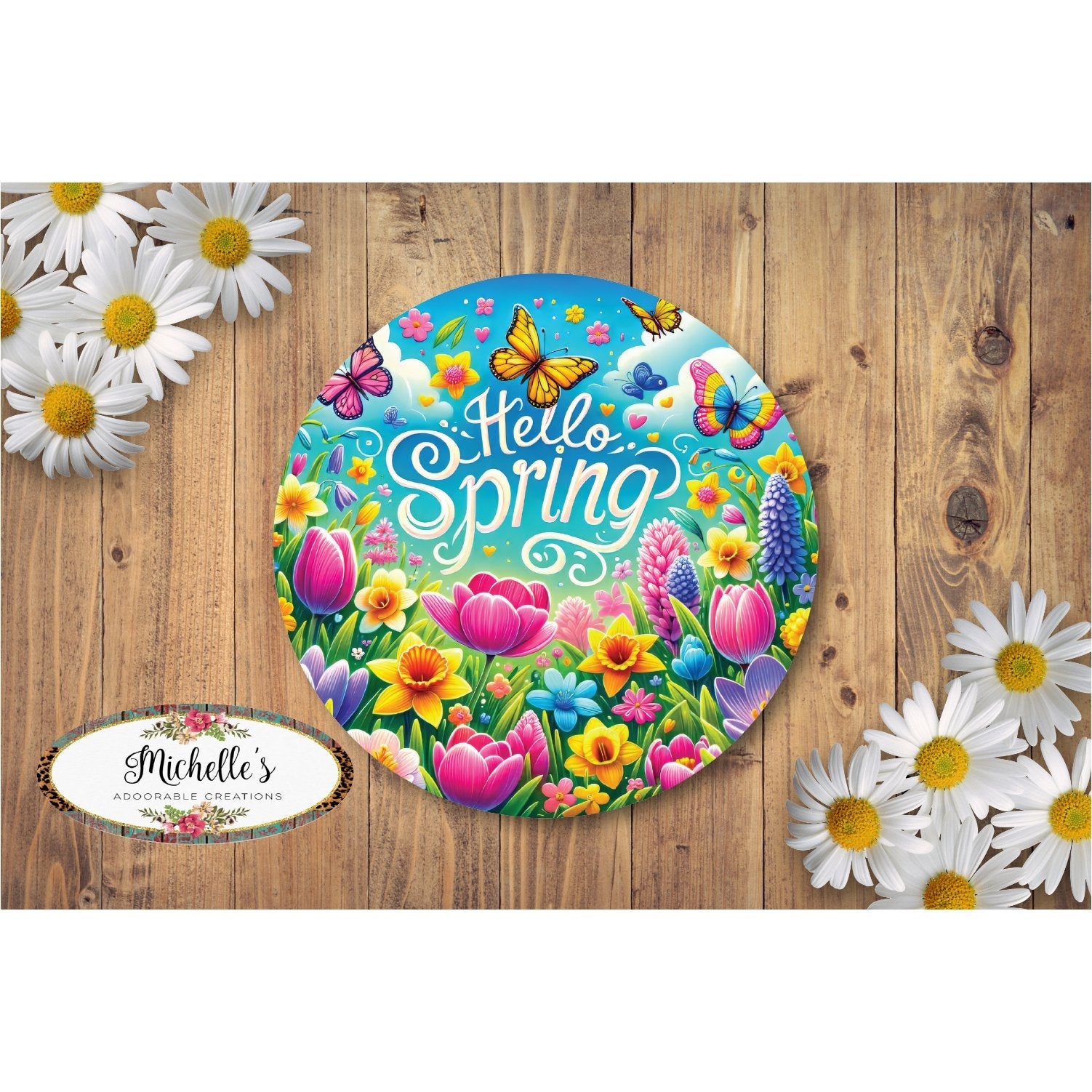 Shop For Welcome Hello Spring Bright Tulip Sign at Michelle's aDOORable Creations