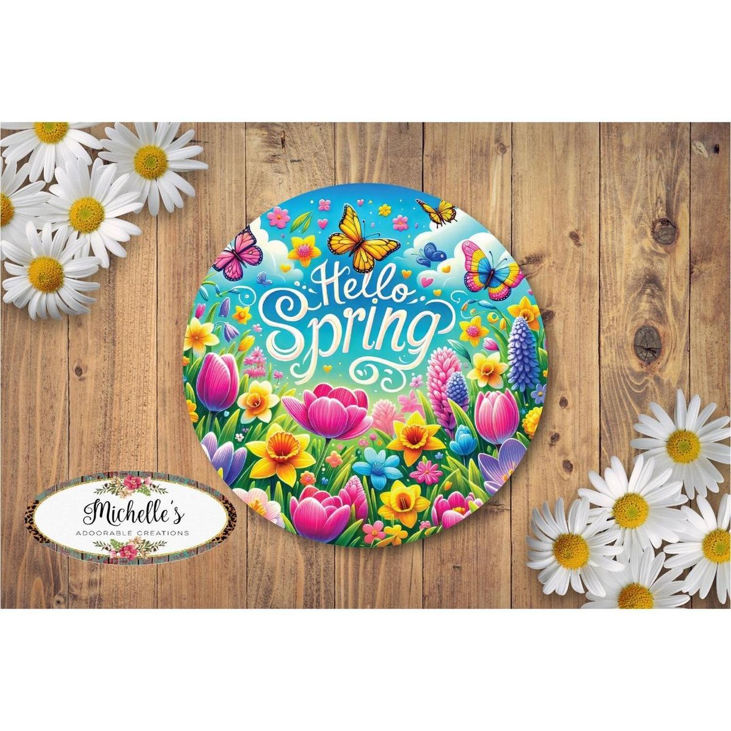 Shop For Welcome Hello Spring Bright Tulip Sign at Michelle's aDOORable Creations