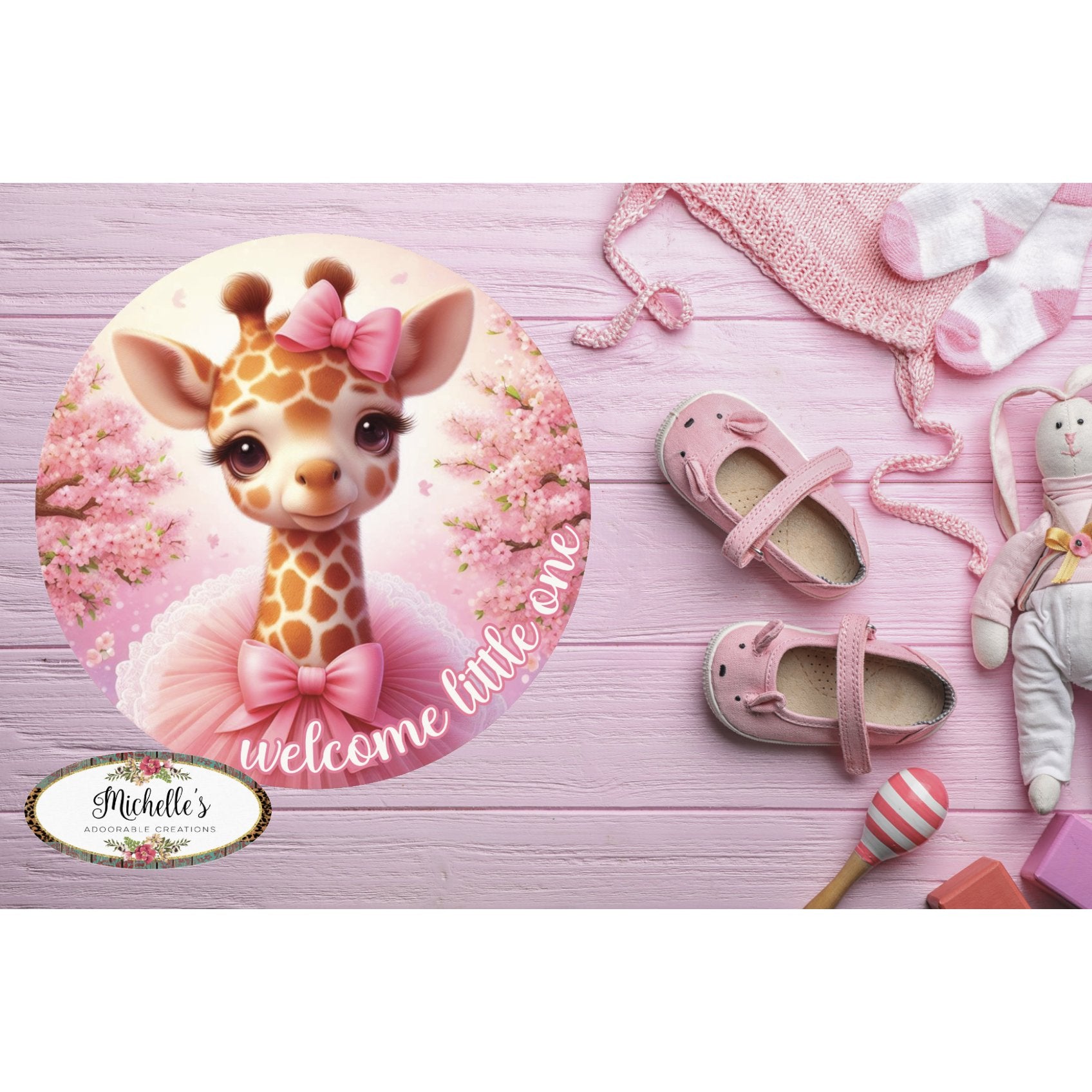 Shop For Welcome Little One Giraffe: Baby Girl at Michelle's aDOORable Creations