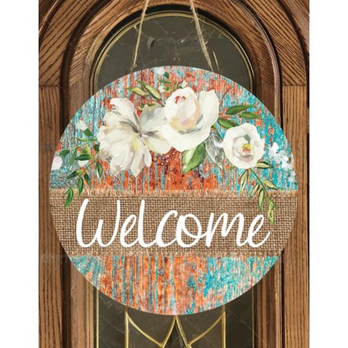 Shop For Welcome Round Floral Rustic Sign - Wreath Enhancement at Michelle's aDOORable Creations