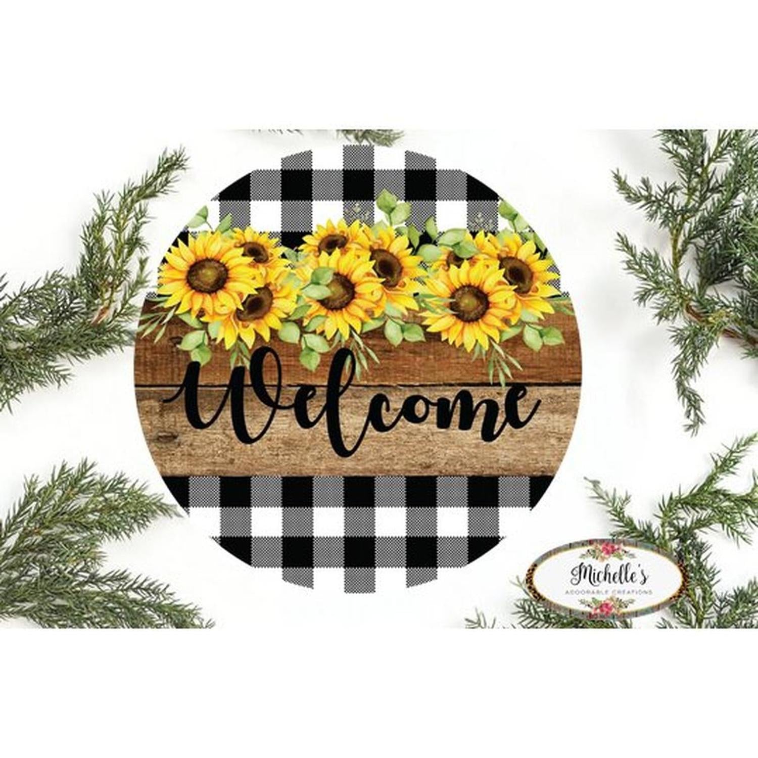 Shop For Welcome Rustic Sunflower Round Sign - Wreath Enhancement at Michelle's aDOORable Creations