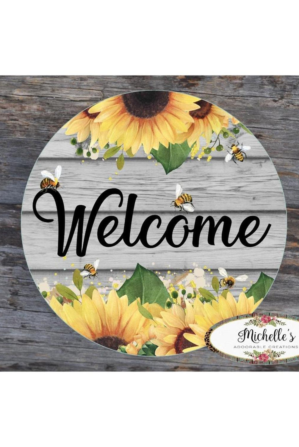 Welcome Sunflower Bumble Bee Round Sign