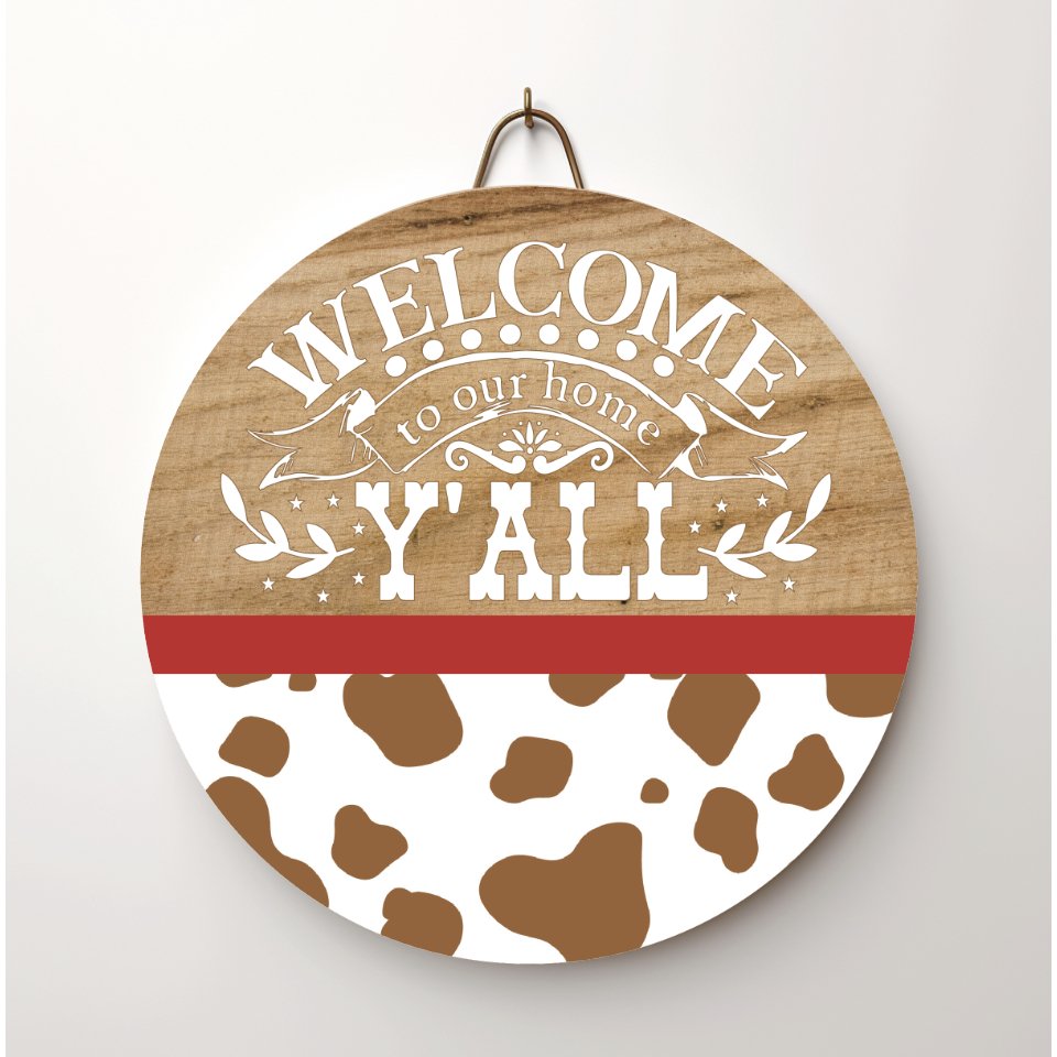 Shop For Welcome To Our Home Yall Brown Cow Sign - Wreath Enhancement at Michelle's aDOORable Creations