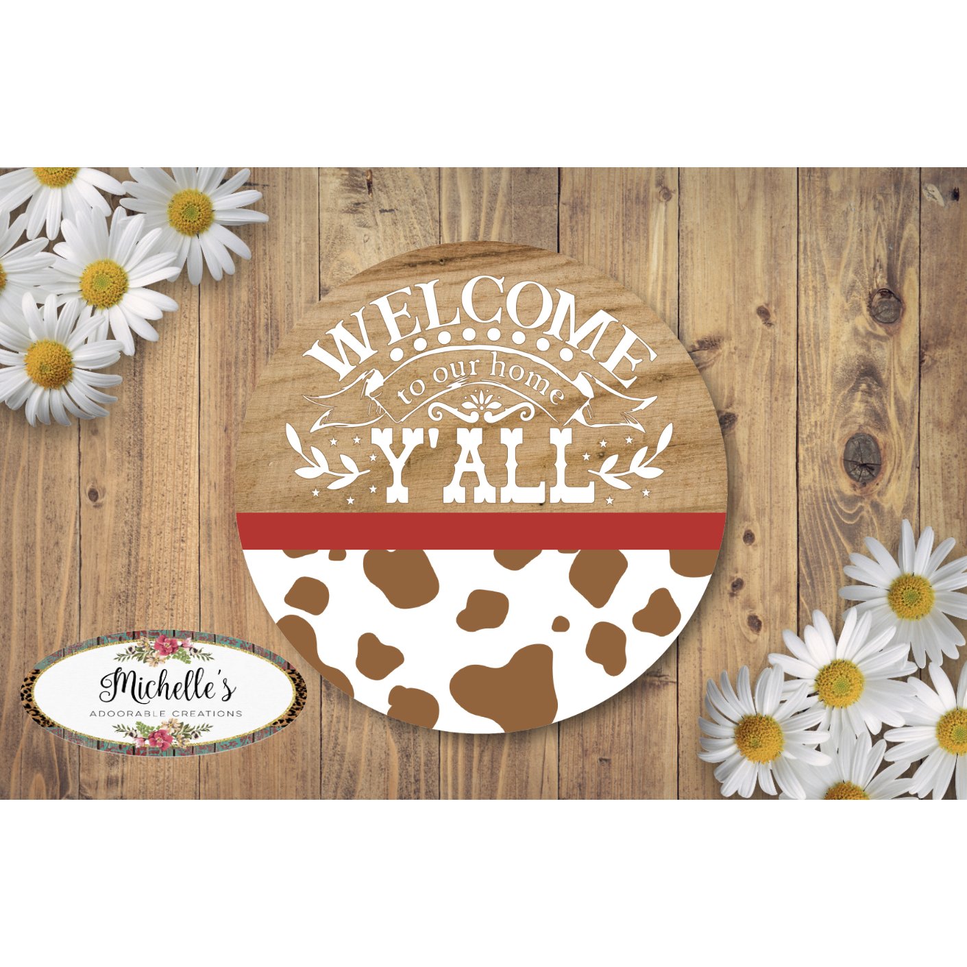 Shop For Welcome To Our Home Yall Brown Cow Sign - Wreath Enhancement at Michelle's aDOORable Creations
