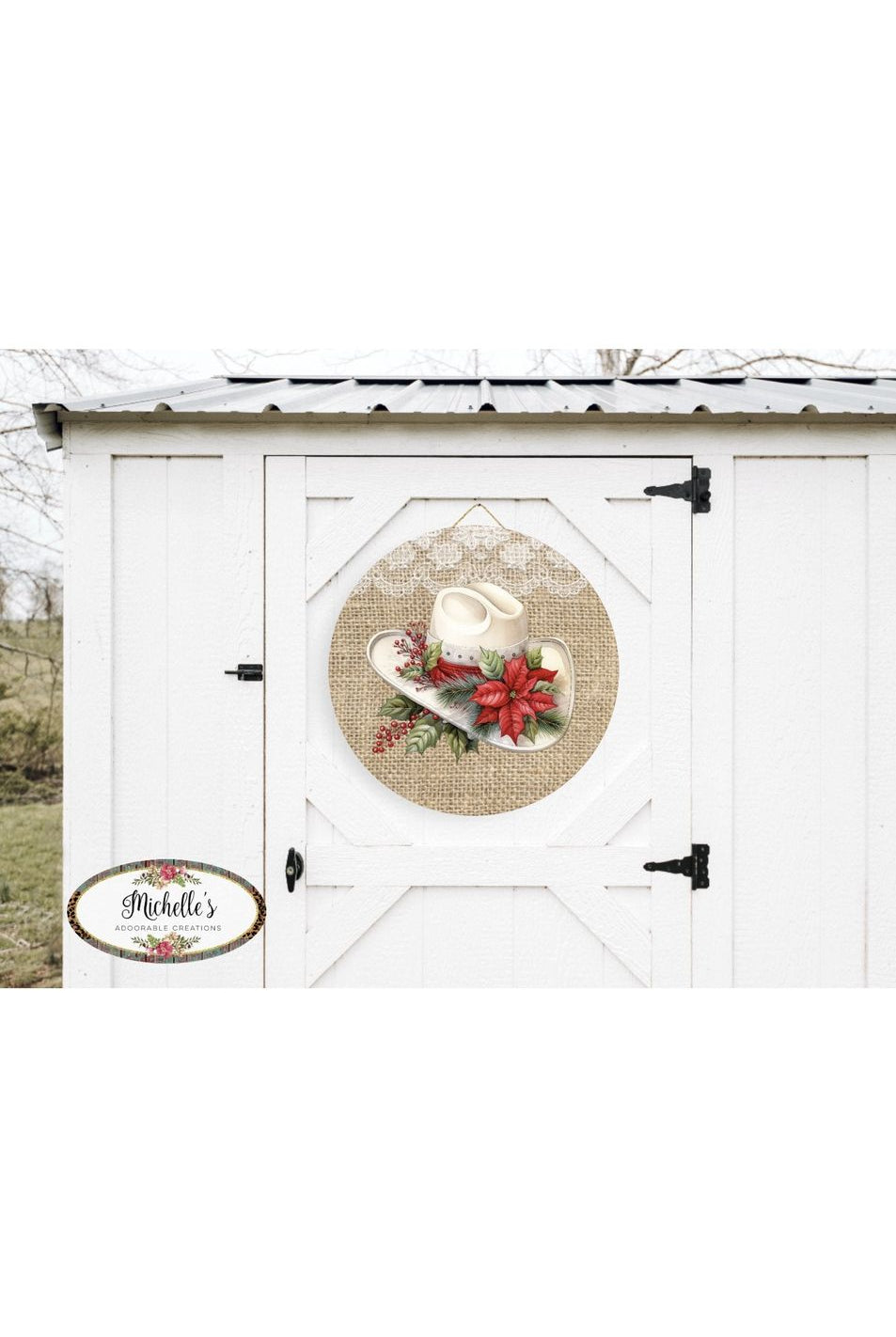 Western Christmas Hat Sign - Wreath Enhancement - Michelle's aDOORable Creations - Wooden/Metal Signs