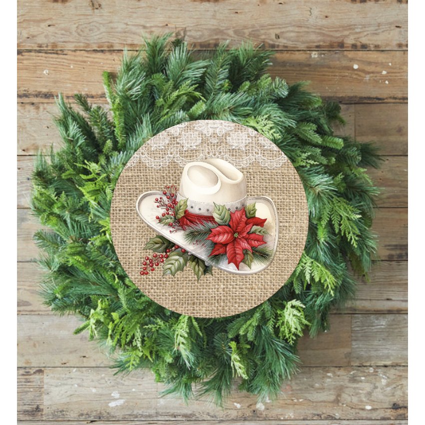 Shop For Western Christmas Hat Sign - Wreath Enhancement at Michelle's aDOORable Creations