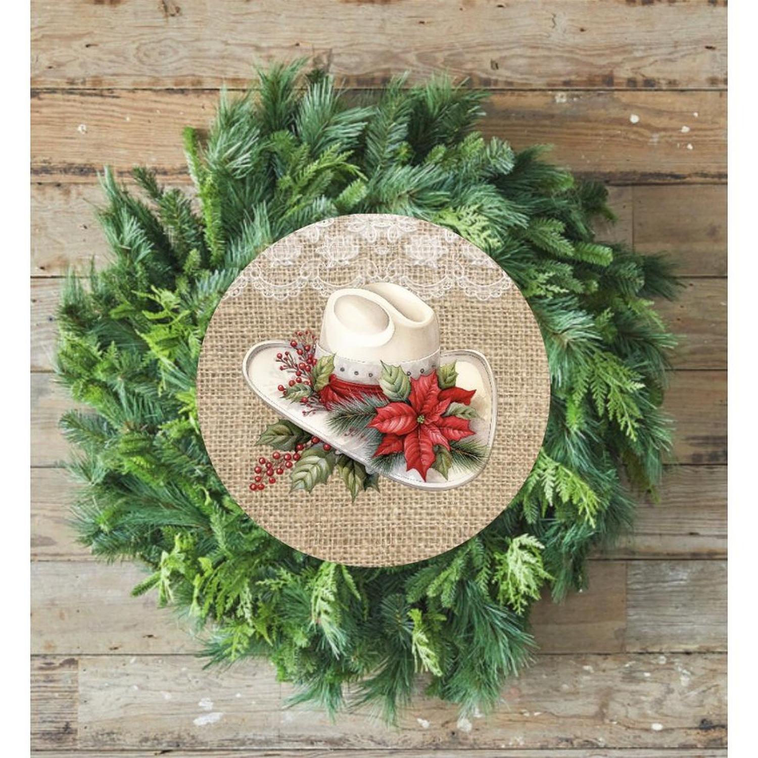 Shop For Western Christmas Hat Sign - Wreath Enhancement at Michelle's aDOORable Creations
