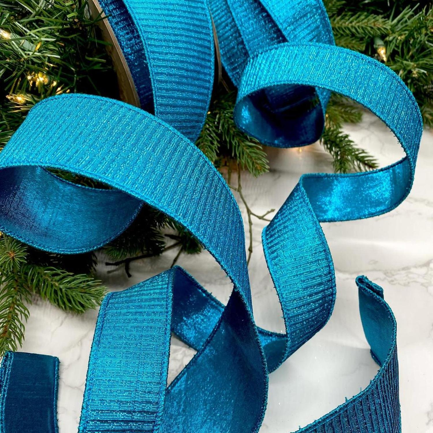 2.5" Pleated Lame Ribbon: Turquoise (10 Yards)