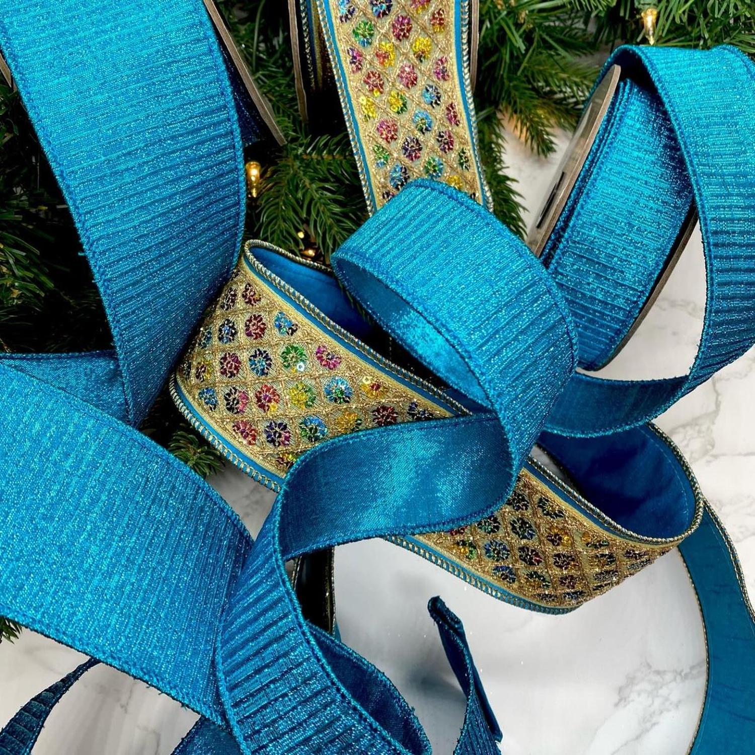 2.5" Pleated Lame Ribbon: Turquoise (10 Yards)