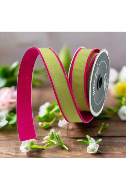 1" Accent Cord Ribbon: Lime/Pink (10 Yards) - Michelle's aDOORable Creations - Wired Edge Ribbon