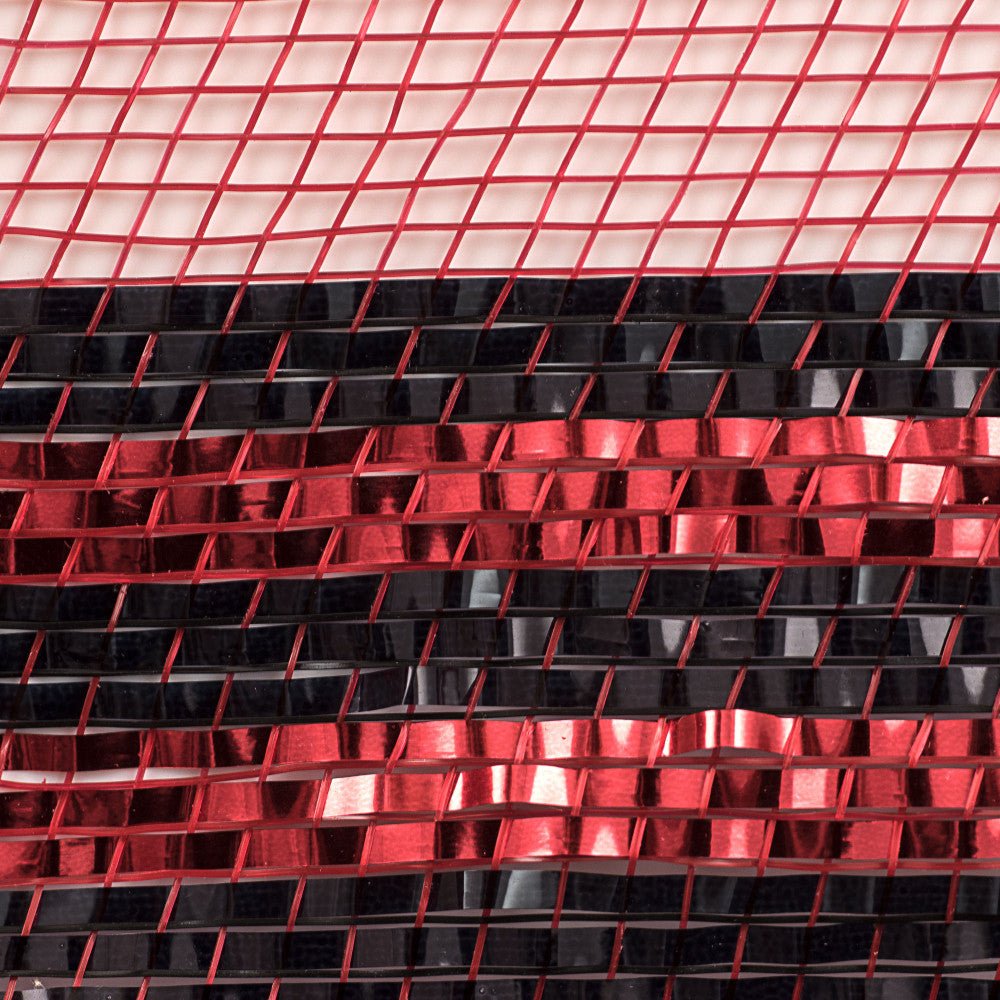 Shop For 10" Border Stripe Metallic Mesh Ribbon: Red/Black (10 Yards) at Michelle's aDOORable Creations