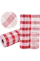 10" Metallic Check Mesh: Red & White Plaid (10 Yards) - Michelle's aDOORable Creations - Poly Deco Mesh