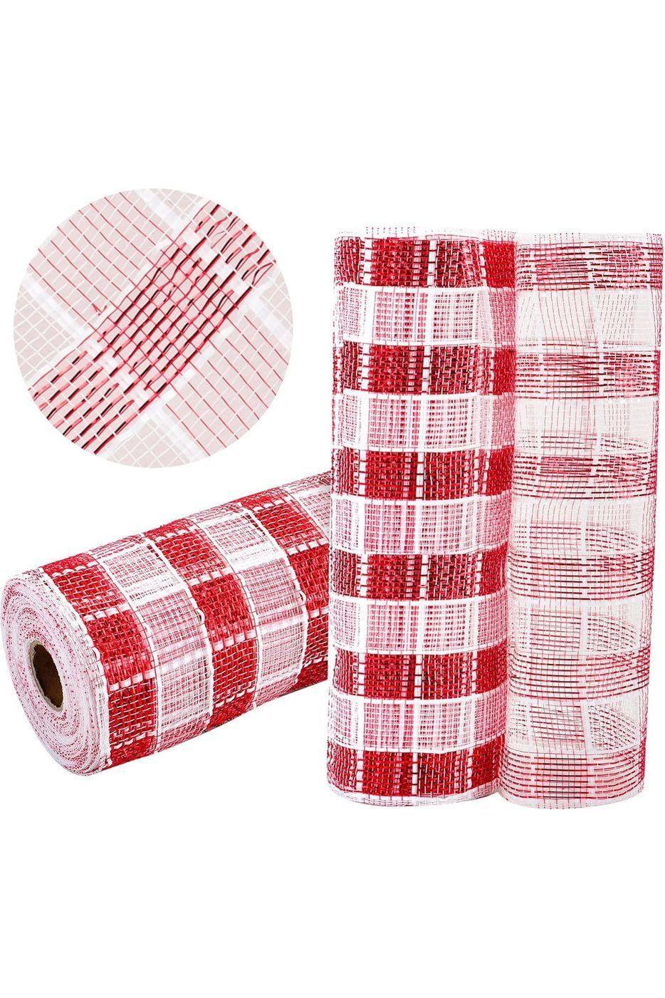 Shop For 10" Metallic Check Mesh Ribbon: Red & White Plaid (10 Yards) at Michelle's aDOORable Creations