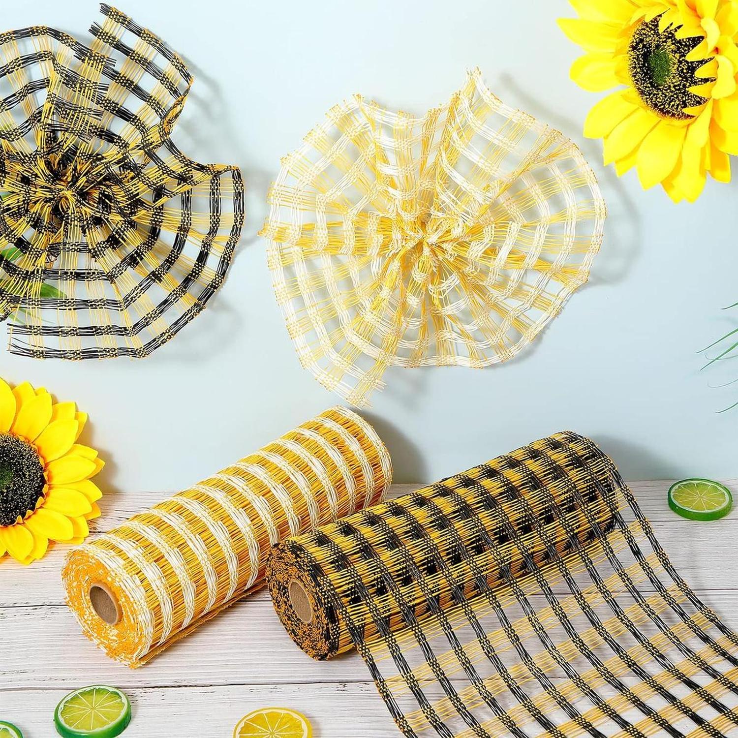 10" Poly Burlap Check Mesh Ribbon: Black & Yellow