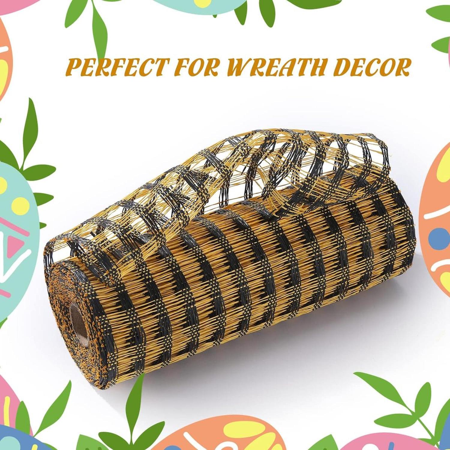 10" Poly Burlap Check Mesh Ribbon: Black & Yellow