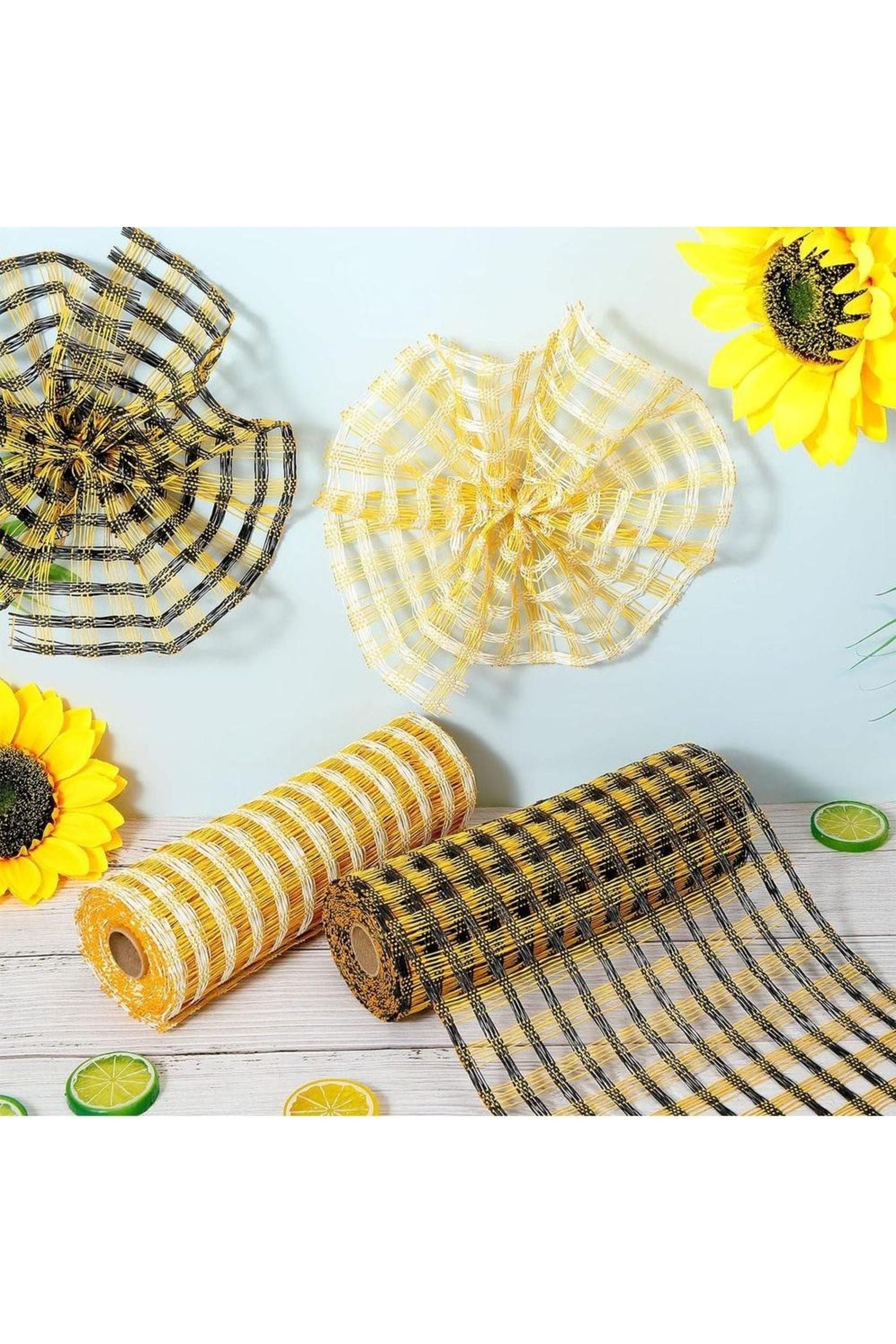 Shop For 10" Poly Burlap Check Mesh Ribbon: Yellow & Cream at Michelle's aDOORable Creations