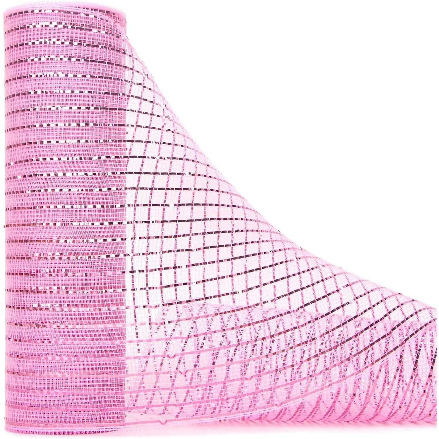 10" Poly Deco Mesh Ribbon: Wide Foil Metallic Pink (10 Yards)
