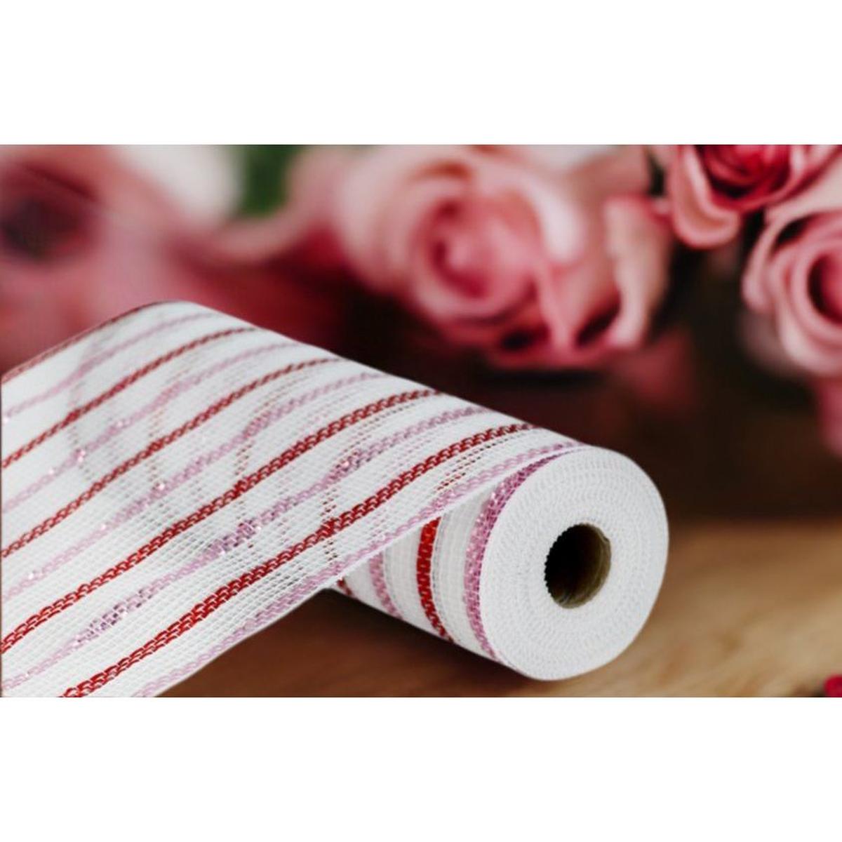 Shop For 10" Poly Faux Jute Metallic Mesh Ribbon: White/Pink/Red (10 Yards) at Michelle's aDOORable Creations