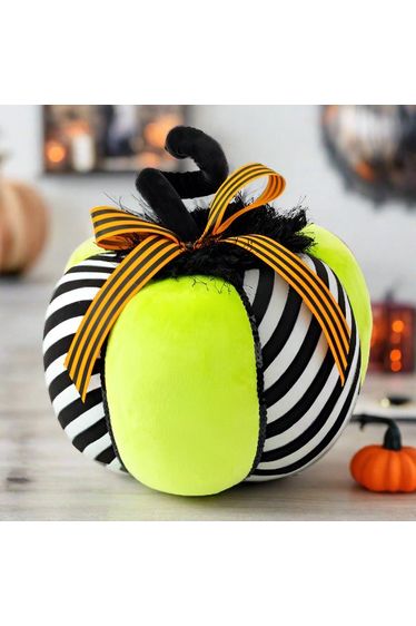 10" Velvet Striped Pumpkin: Green - Michelle's aDOORable Creations - Pumpkin