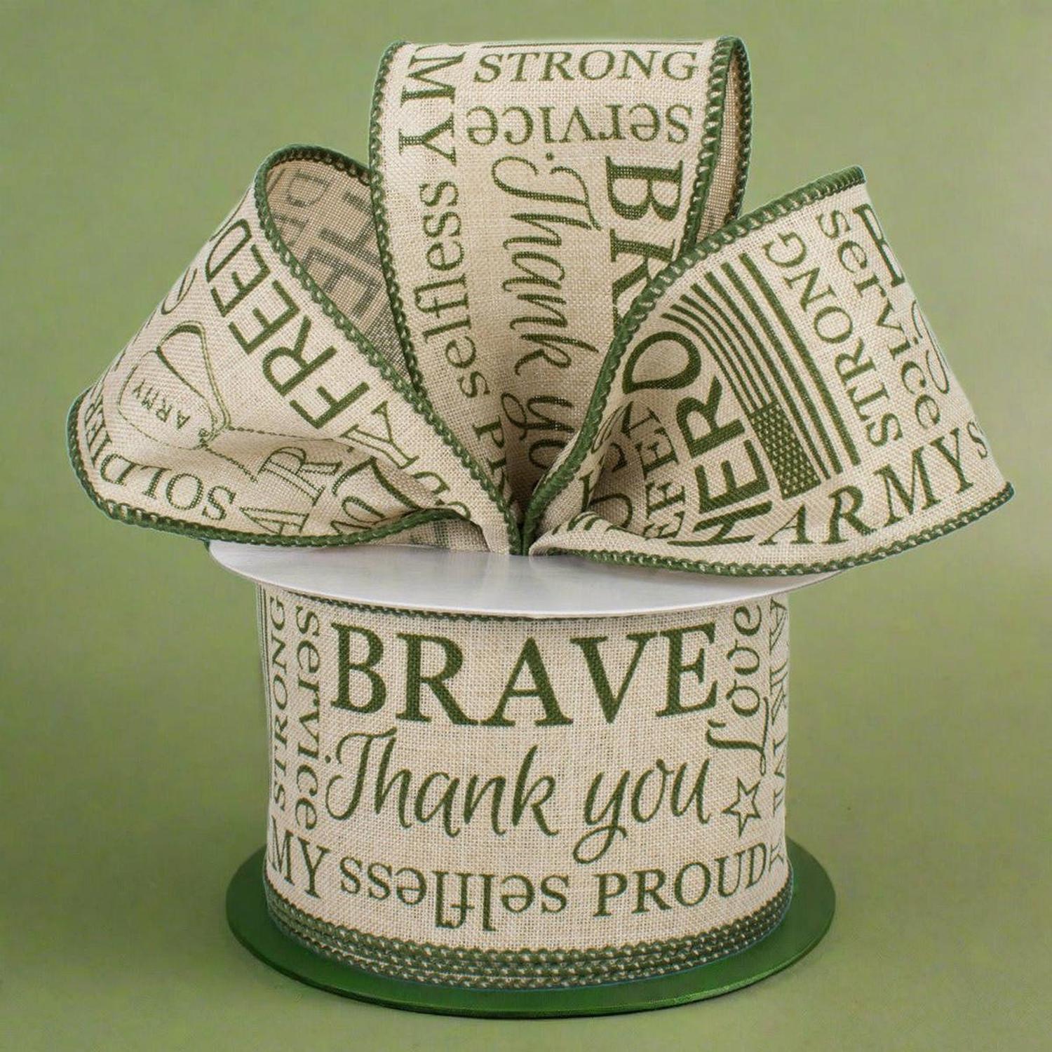 2.5" Army Ribbon: Army Green & Natural (10 Yards)