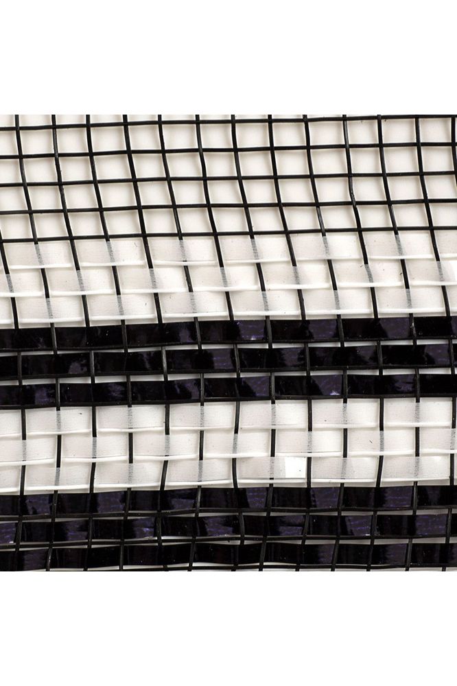 10.5" Border Stripe Metallic Mesh: Black/White (10 Yards) - Michelle's aDOORable Creations - Poly Deco Mesh