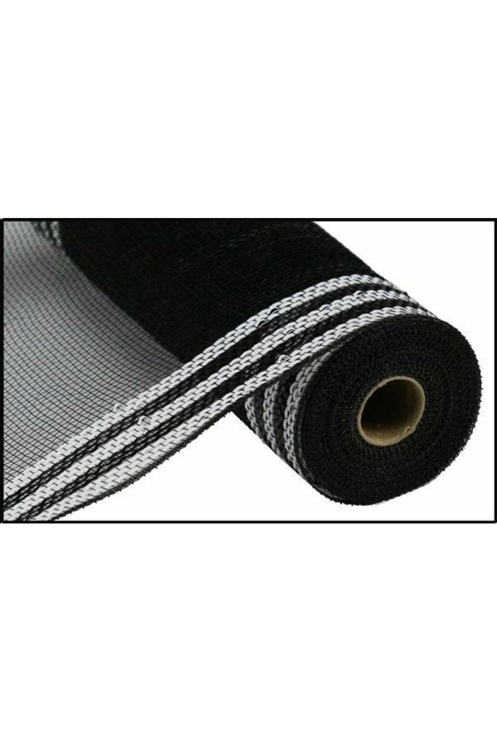 Shop For 10.5" Border Stripe Metallic Mesh: Black/White (10 Yards) RY850362