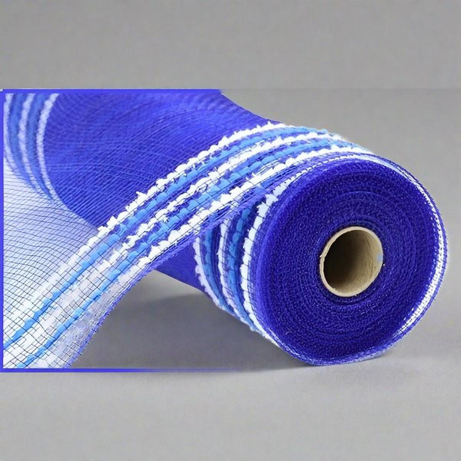 10.5" Drift Border Edge Mesh Ribbon: Royal Blue/White (10 Yards)