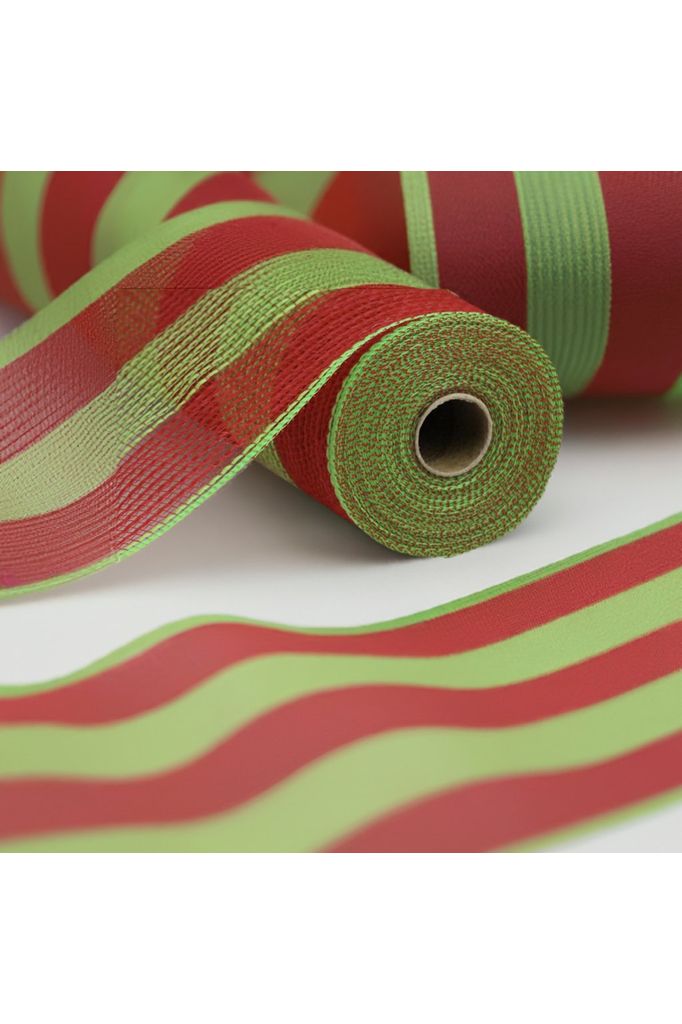 10.5" Faux Jute Wide Stripe Mesh: Red/Green (10 Yards) - Michelle's aDOORable Creations - Poly Deco Mesh