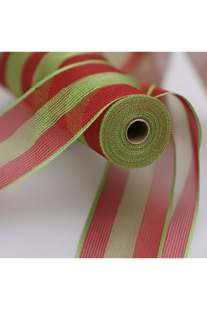 Shop For 10.5" Faux Jute Wide Stripe Mesh Ribbon: Red/Green (10 Yards) at Michelle's aDOORable Creations