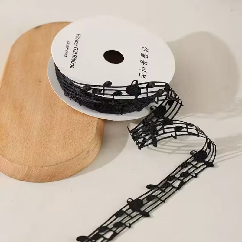Black music note lace ribbon spool for gift wrapping and crafts