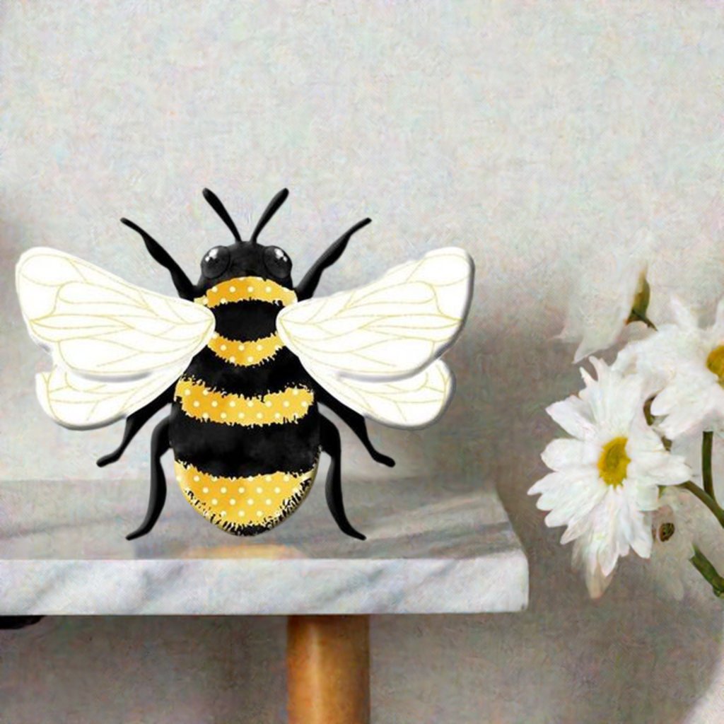 12" Metal Embossed Bee Hanger: Yellow - Michelle's aDOORable Creations - Wooden/Metal Signs