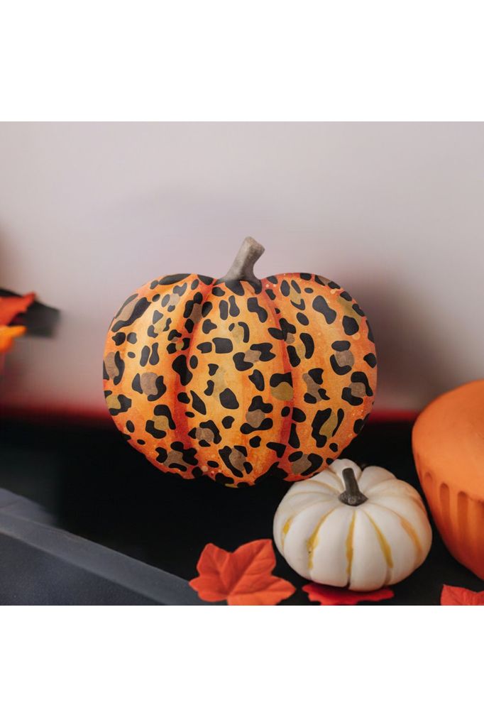 12" Metal Embossed Leopard Pumpkin: Orange - Michelle's aDOORable Creations - Wooden/Metal Signs