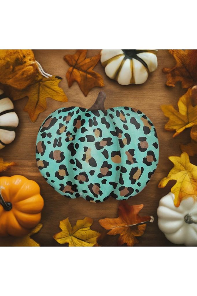 12" Metal Embossed Leopard Pumpkin: Teal - Michelle's aDOORable Creations - Wooden/Metal Signs