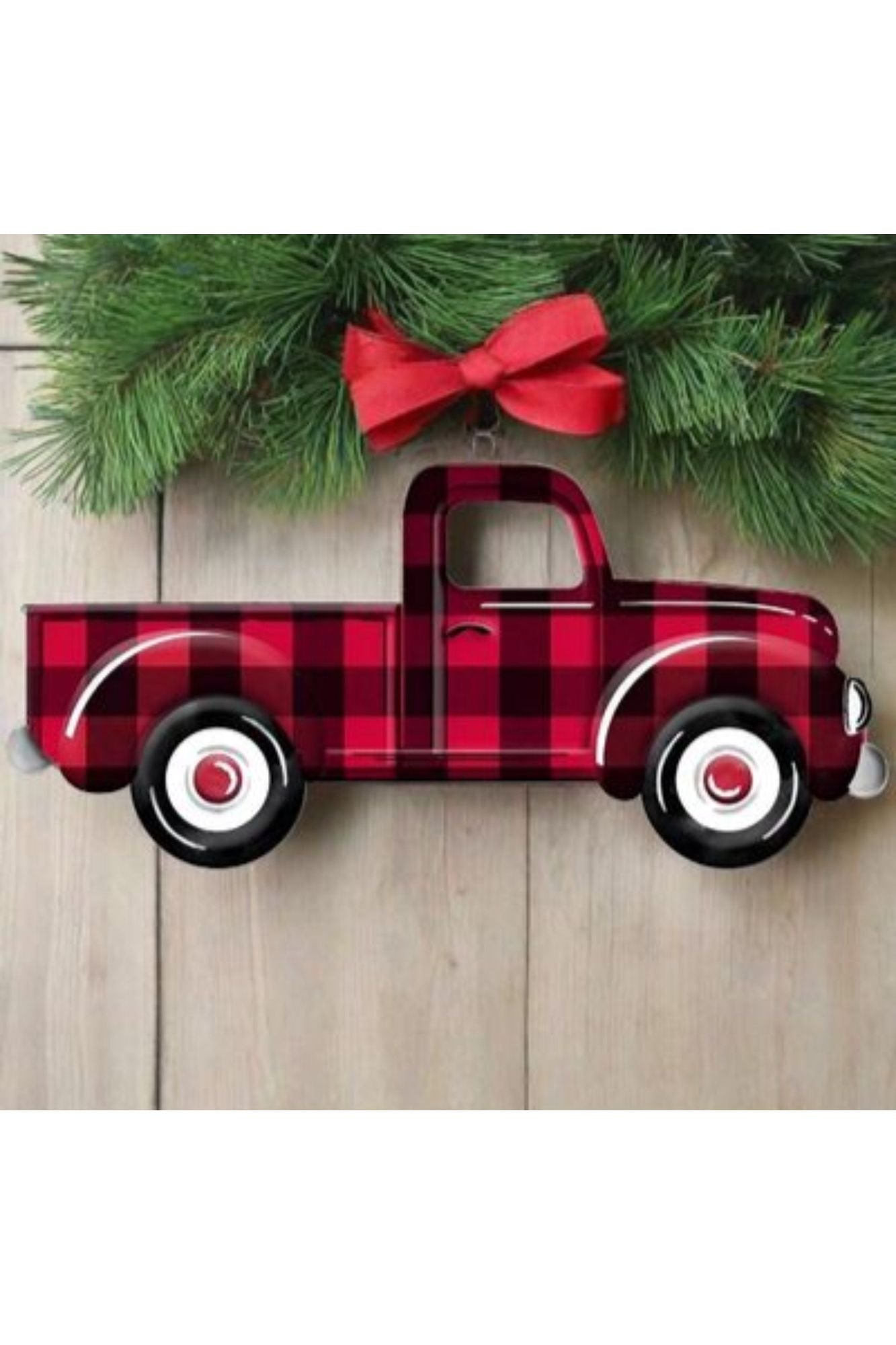 Shop For 12" Metal Embossed Truck: Red/Black Check at Michelle's aDOORable Creations