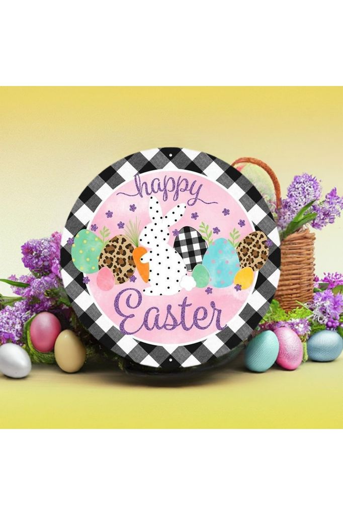 12" Metal Sign: Glitter Check Happy Easter - Michelle's aDOORable Creations - Wooden/Metal Signs