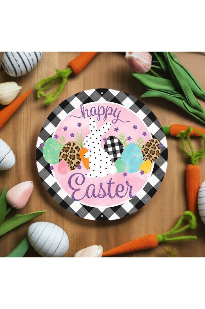 12" Metal Sign: Glitter Check Happy Easter - Michelle's aDOORable Creations - Wooden/Metal Signs