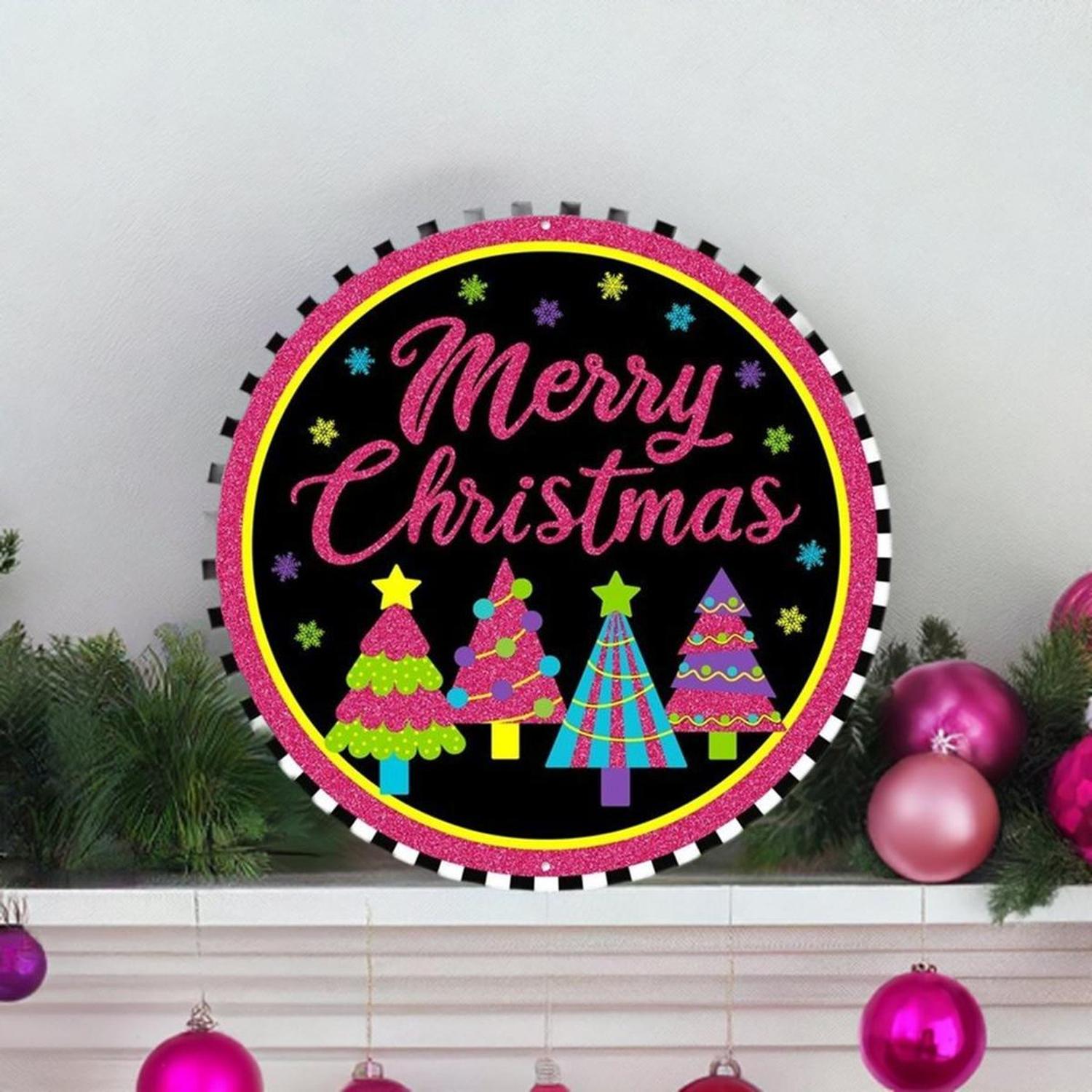 12" Metal Sign: Merry Bright Christmas