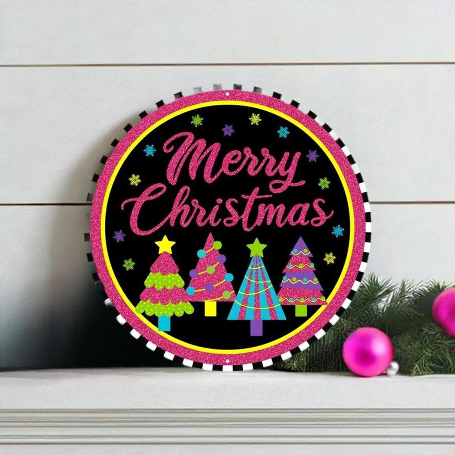 12" Metal Sign: Merry Bright Christmas