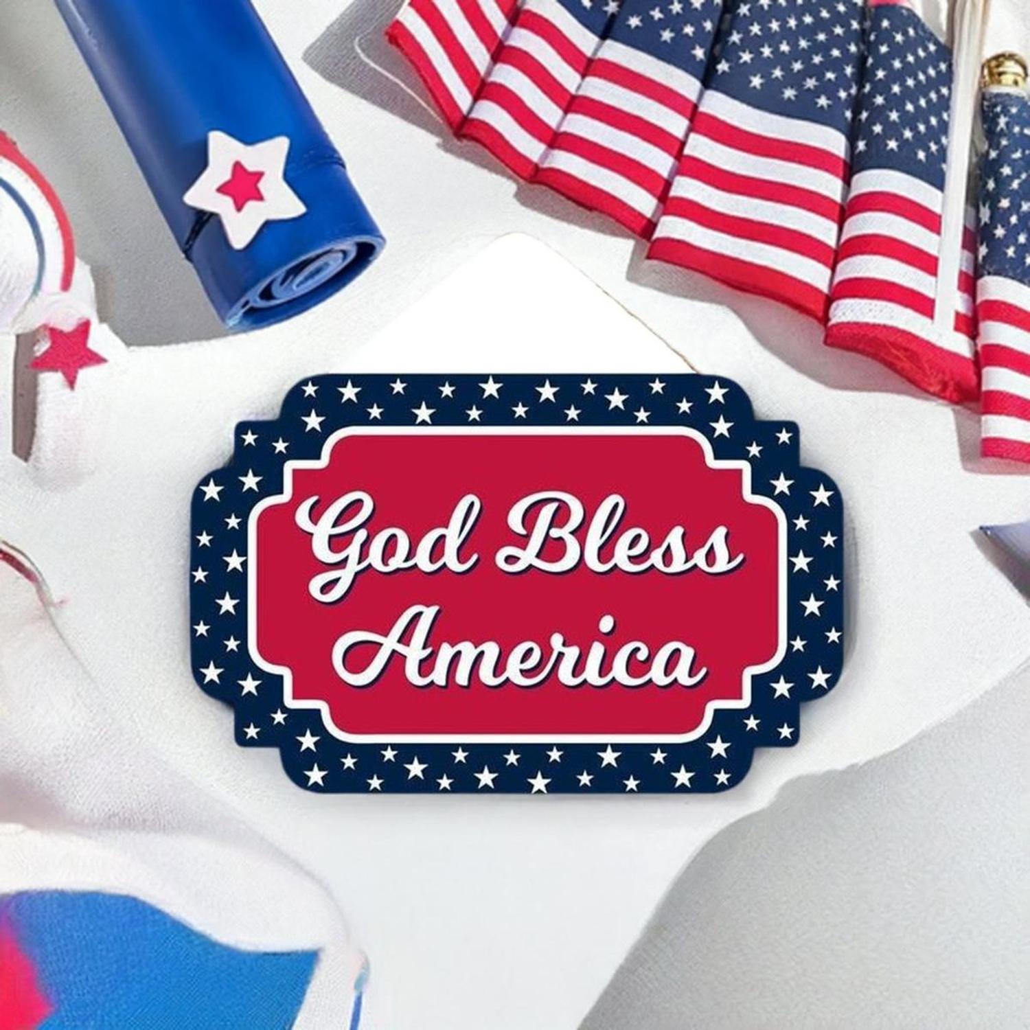 12" Wooden Sign: God Bless America