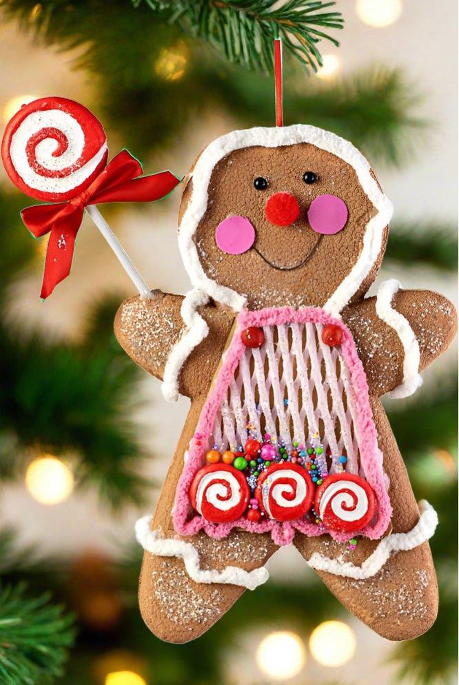 13" Pink Gingerbread Ornament - Michelle's aDOORable Creations - Wreath Enhancement