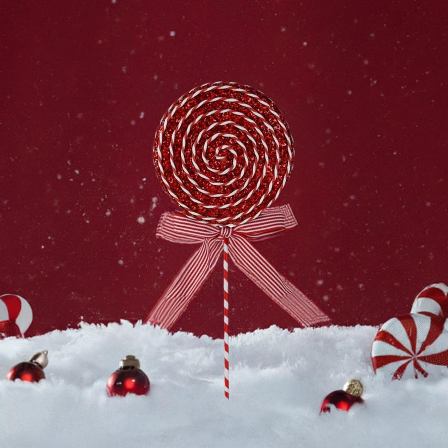 14" Glitter Lollipop Bow Pick: Red & White