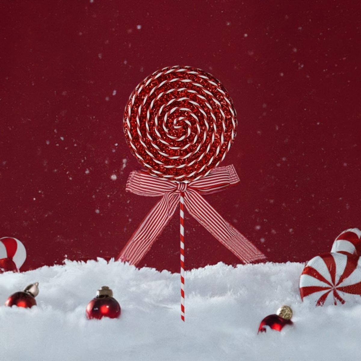 Shop For 14" Glitter Lollipop Bow Pick: Red & White at Michelle's aDOORable Creations