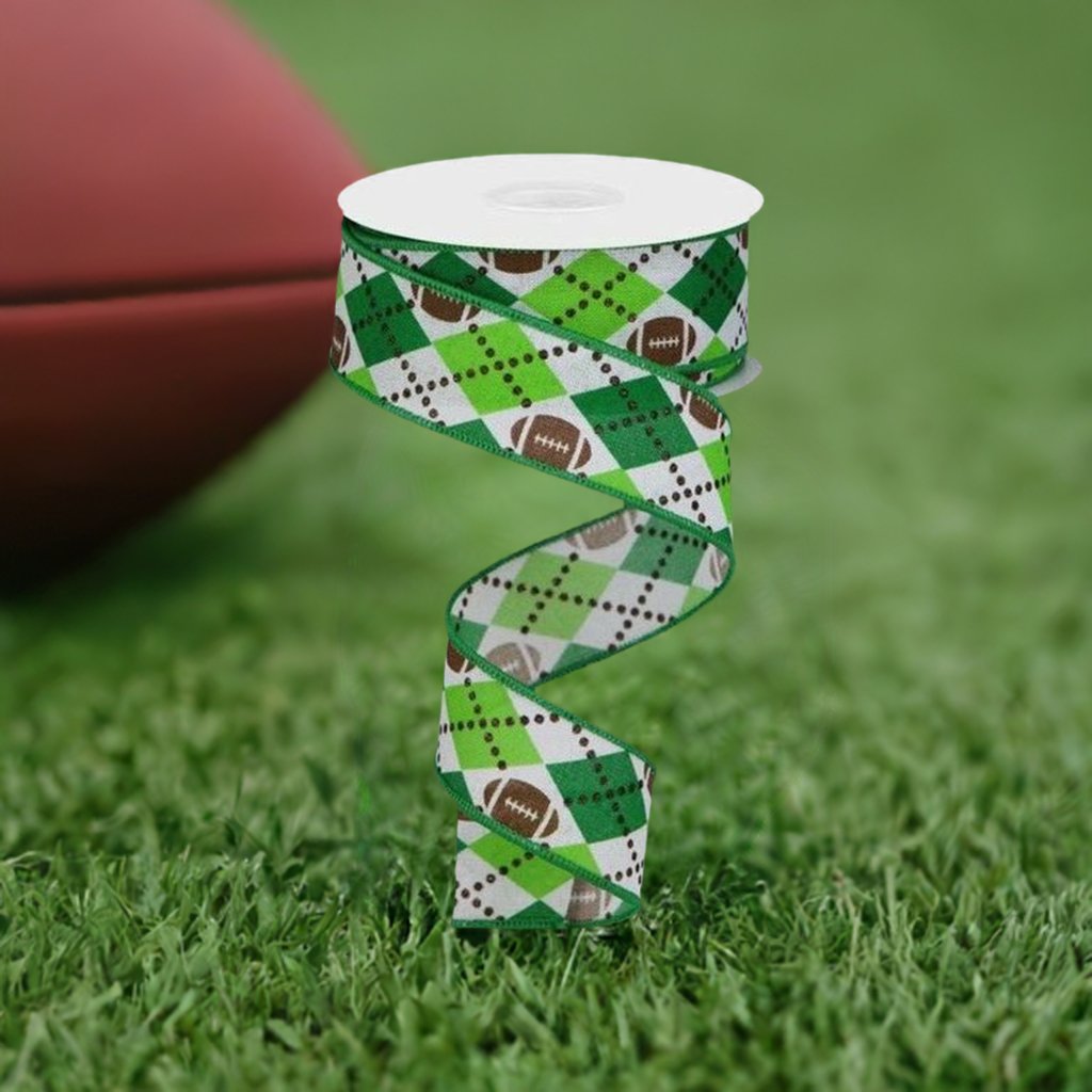 Shop For 1.5" Argyle Footballs Ribbon: Green (10 Yards) at Michelle's aDOORable Creations