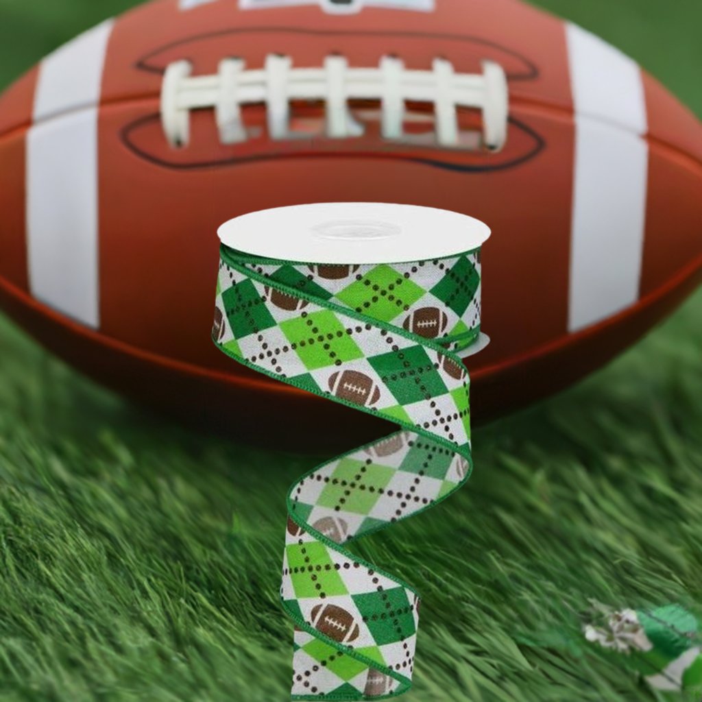 Shop For 1.5" Argyle Footballs Ribbon: Green (10 Yards) at Michelle's aDOORable Creations