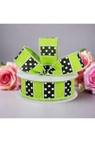 1.5" B & W Polka Dot Stripes Ribbon: Lime Green (10 Yards) - Michelle's aDOORable Creations - Wired Edge Ribbon
