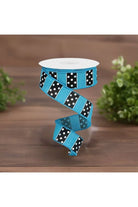 1.5" B & W Polka Dot Stripes Ribbon: Turquoise (10 Yards) - Michelle's aDOORable Creations - Wired Edge Ribbon