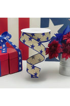 Shop For 1.5" Beige Royal Canvas Ribbon: Blue Stars (10 Yards) at Michelle's aDOORable Creations