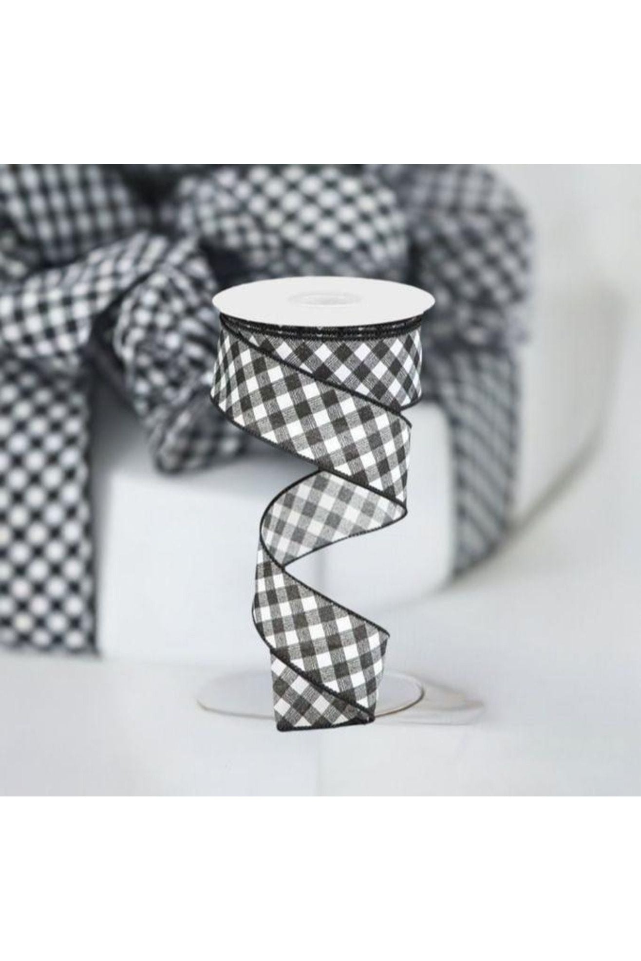 Shop For 1.5" Bias Gingham Ribbon: Black & White (10 Yards) at Michelle's aDOORable Creations